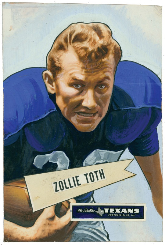 The M Carroll Football Collection - Rare Zollie Toth 1952 Bowman LARGE Original Gouache Artwork