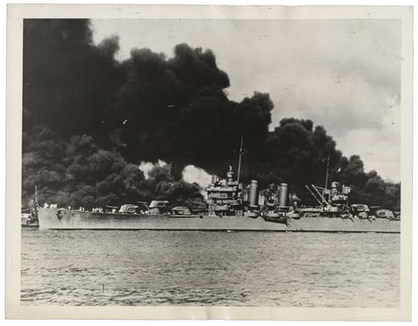 The Arizona Aflame at Pearl Harbor (1942)