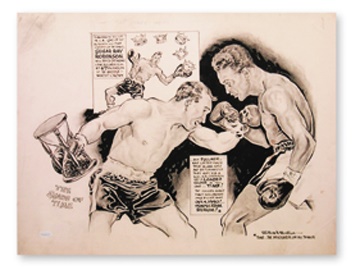 Sports Fine Art - Sugar Ray Robinson Original Artwork by Mullin (15x19")