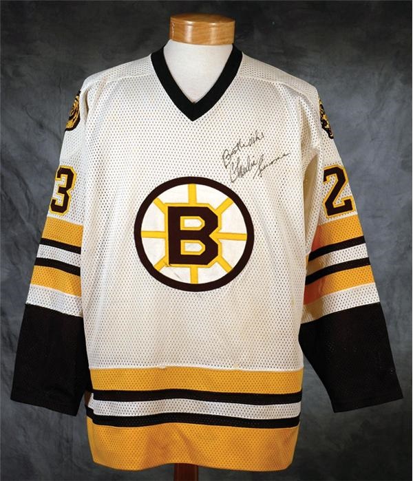 Hockey Equipment - 1982-1983 Randy Hillier Boston Bruins Game Worn Jersey - Autographed by Charlie Simmer