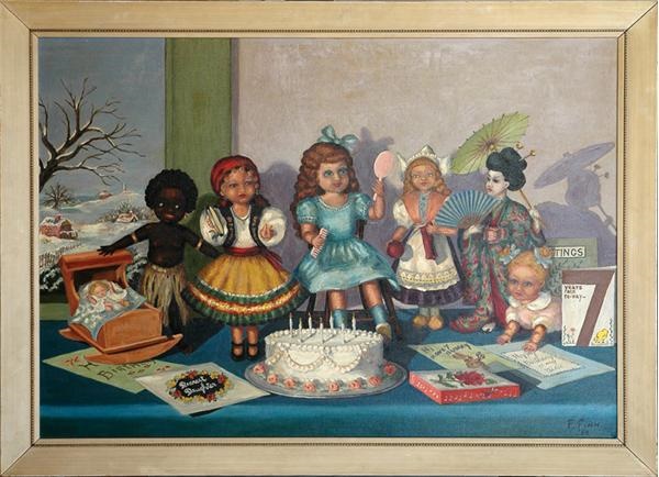 - 1954 "Seven Dolls" Painting by Fanchon Finn