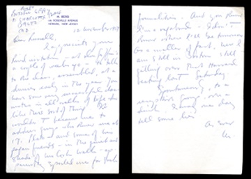 Baseball Autographs - 1959 Moe Berg "Vagabond" Handwritten Letter