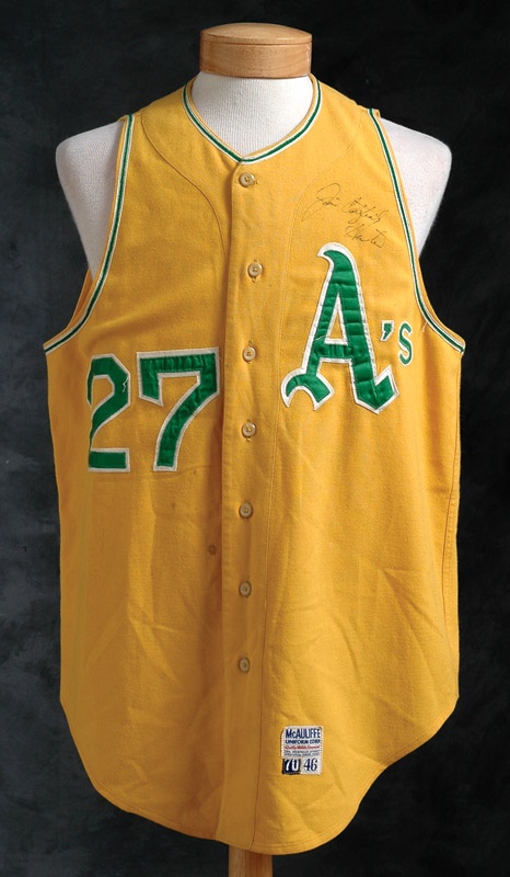 Baseball Equipment - 1970 Jim " Catfish " Hunter Signed Oakland Athletics Game Used Jersey