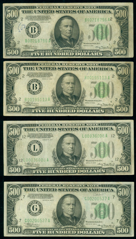 Collection of Four $500 Bills (4)