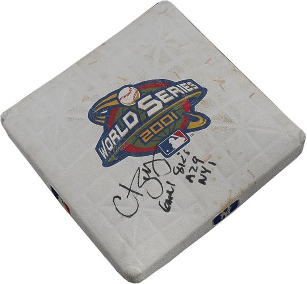 Baseball Equipment - 2001 World Series Game Used Base Inscribed by Curt Schilling
