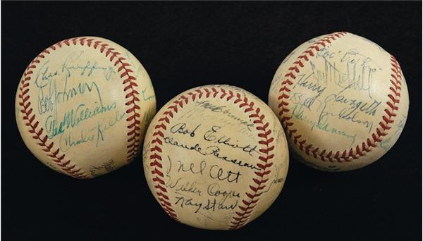 Baseball Autographs - 1940's All Star Team Signed Baseballs with Ott, Williams and DiMaggio (3)