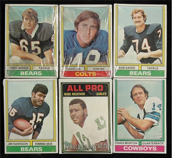 Unopened Material - Tremendous Hoard of 3 Card 1974 Topps Football Cello Packs (129)
