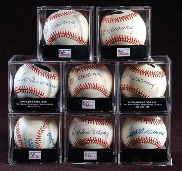 - Collection of (8) Ted Williams Single Signed Baseballs PSA/DNA Graded 8 NM-MT or Better