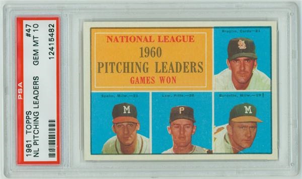 Baseball and Trading Cards - 1961 Topps # 47 NL Pitching Leaders Spahn PSA 10 GEM