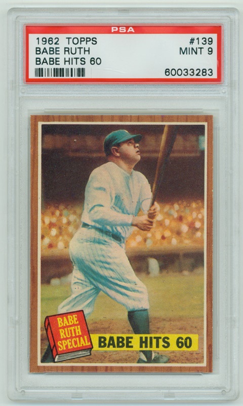 - 1962 Topps # 139 Babe Ruth "Babe Hits 60" PSA 9 MINT 1of 3