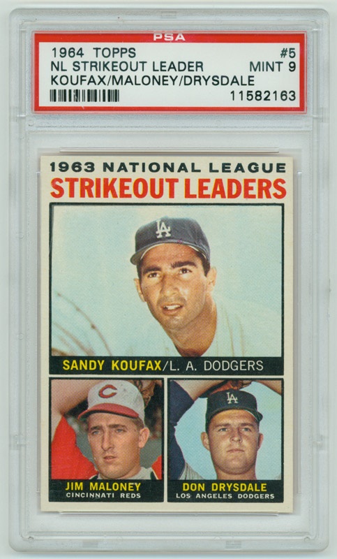 - 1964 Topps # 5 NL Strike Out Leaders Koufax PSA 9 MINT
