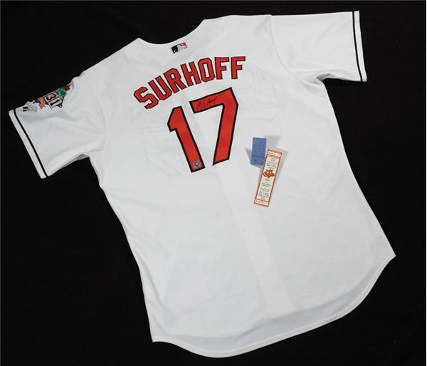 Collection of Cal Ripken Jr 2131Material (Surhoff Game Used Jersey & Tickets)