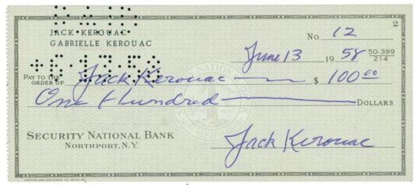 Rock And Pop Culture - Jack Kerouac Triple Signed Check