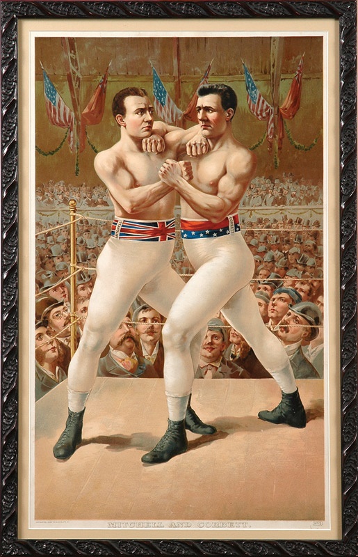 Muhammad Ali & Boxing - 1893 James J. Corbett v. Charles Mitchell Full Color Lithograph (24x14")