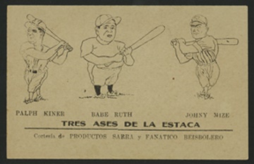 1940's Babe Ruth Comic Cuban Trade Card