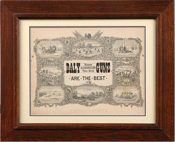 19th Century Baseball - The Earliest Known Baseball Advertising Poster - &quot;American Sports&quot; 1860's Daly Guns Baseball Poster