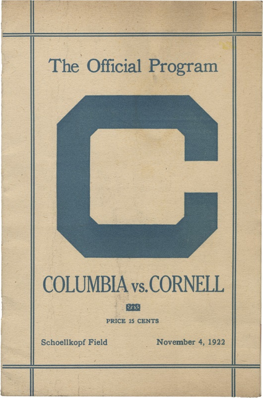 1922 Columbia vs Cornell Football Program with Lou Gehrig