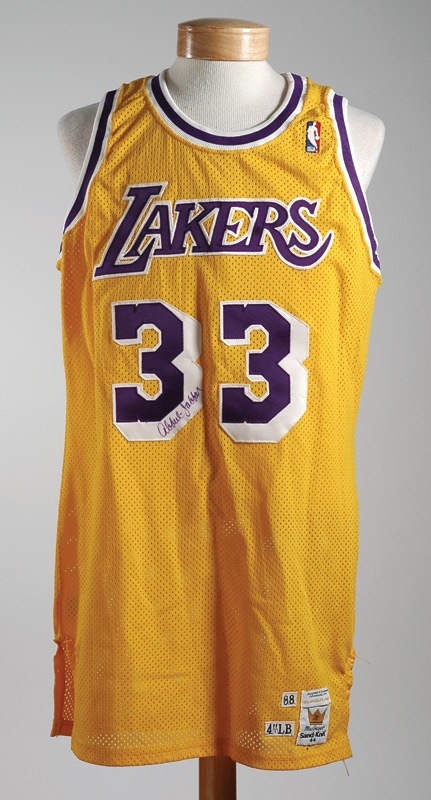 - Karem Abdul-Jabbar Game Worn and Dual Signed LA Lakers Jersey