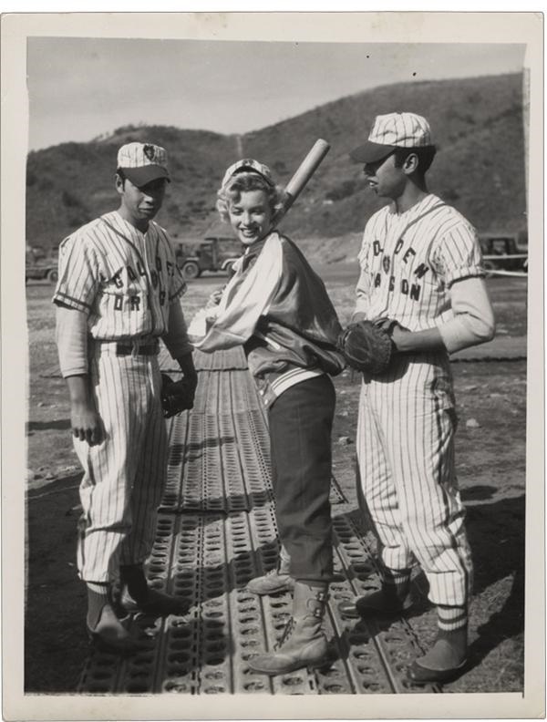 Vintage Sports Photographs - 1954 Marilyn Monroe Photograph with Asian American Baseballers