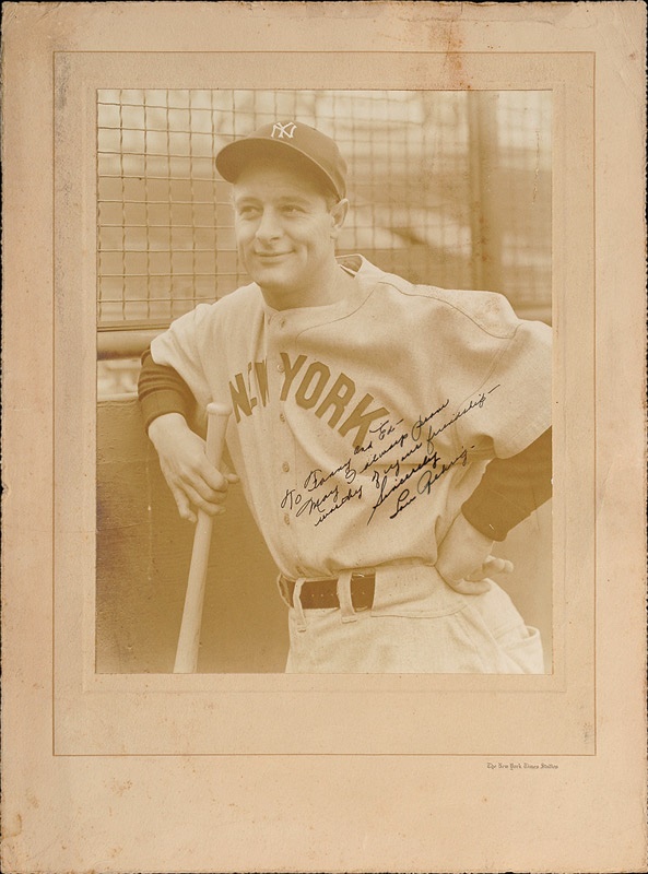 NY Yankees, Giants & Mets - The Largest Lou Gehrig Signed Photograph We Have Ever Seen (14.5x20”)