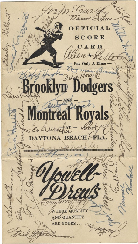 1941 Dodger Spring Training Scorecard Signed by Yankees and Dodgers
