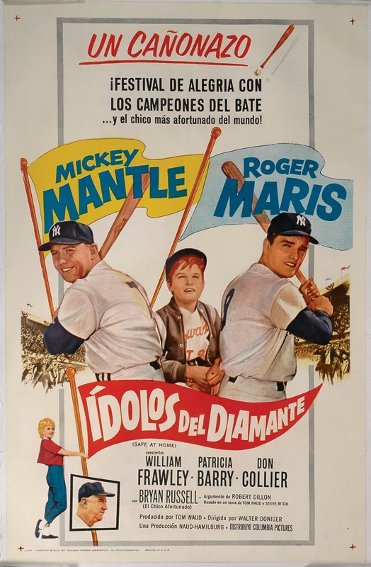 1962 Mantle Maris "Safe at Home" One Sheet Rare Spanish Version