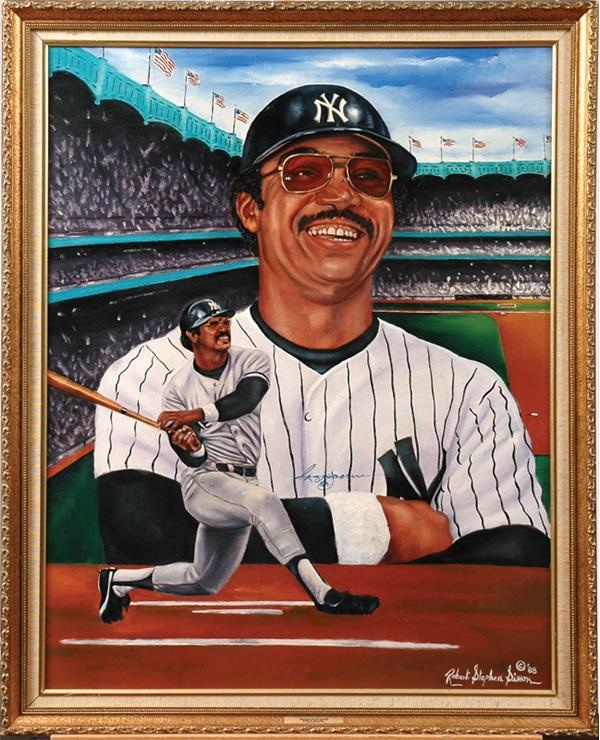 Sports Fine Art - Reggie Jackson Autographed Robert Steven Simon Painting