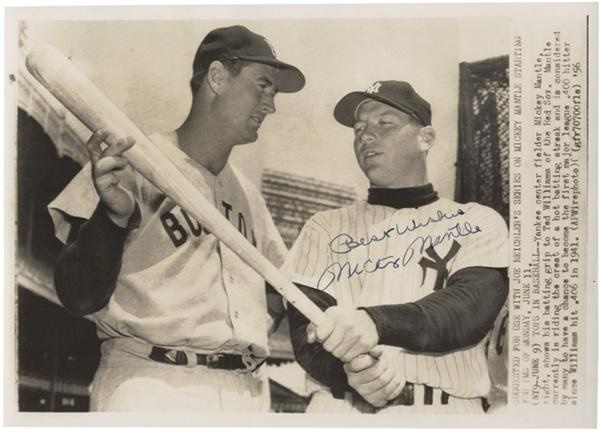 Mantle and Maris - 1956 Mickey Mantle Vintage Signed Photo with Ted Williams