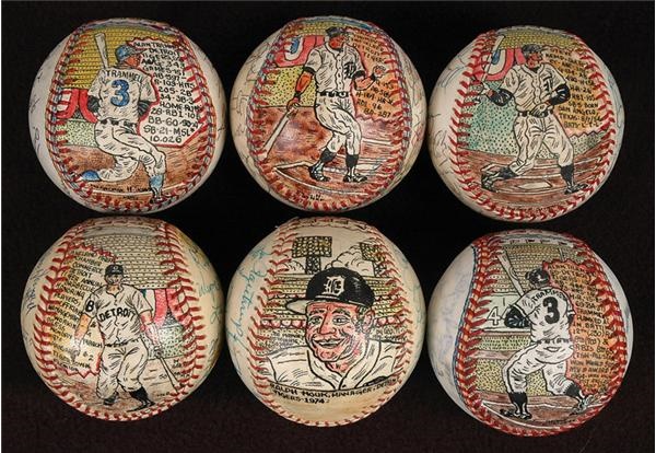 - Collection of Detroit Tigers Signed Painted Baseball by George Sosnak (6)