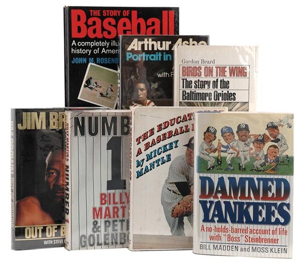 Baseball Autographs - Collection of Signed Sports Books Including Mantle and Arthur Ashe Signatures (7)