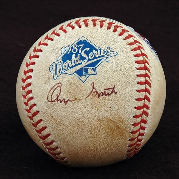 1987 World Series Game Used Baseball Signed by Ozzie Smith