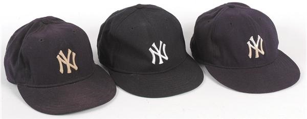 Three Game Worn New York Yankees Caps-Perry, Righetti, and Gamble