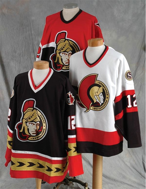 Hockey Equipment - 2001-02 Mike Fisher Ottawa Senators Home, Road & Alternate Game Worn Jerseys