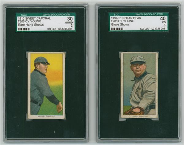 - Collection of T206 Cy Young Cards All (3) Variations SGC Graded