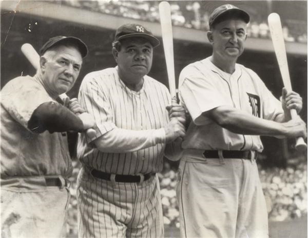 Baseball Autographs - Babe Ruth, Ty Cobb and Tris Speaker Signed Baseball