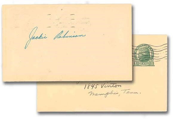 Autographs Baseball - 1950 Jackie Robinson Signed Government Postcard.