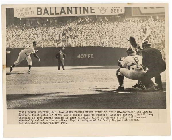 Baseball Memorabilia - 1956 Don Larsen Perfect Game Wire Photo