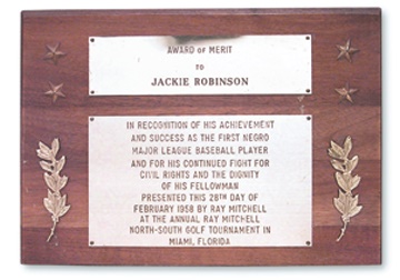 Jackie Robinson - 1958 Jackie Robinson First Negro Baseball Player Award of Merit