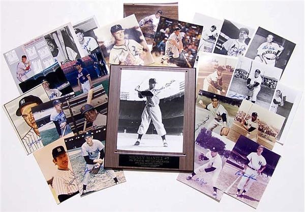 Collection of Baseball Autographed Photos Including Mantle Signed 11 x 14 (24)