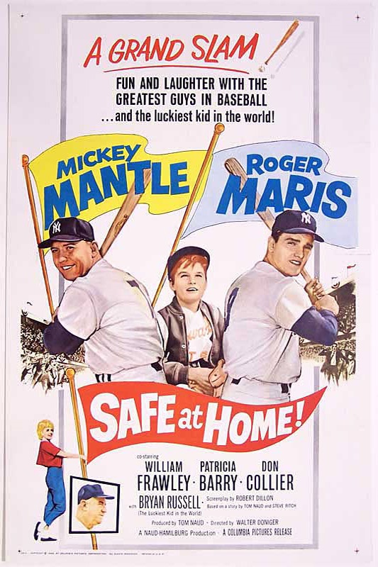Baseball Memorabilia - Safe At Home Baseball Movie Poster with Mantle & Maris