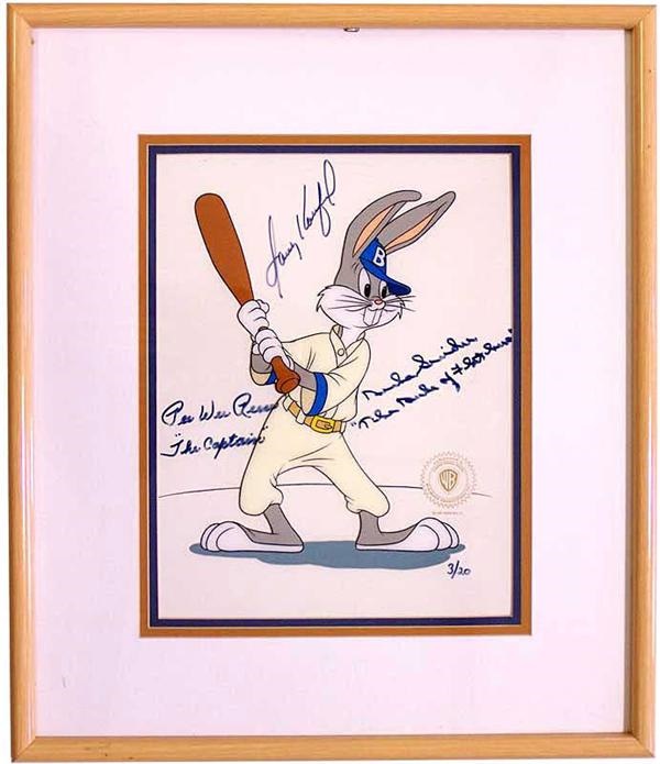 Autographs Baseball - Brooklyn Dodgers Bugs Bunny Signed Cel Koufax, Reese & Snider