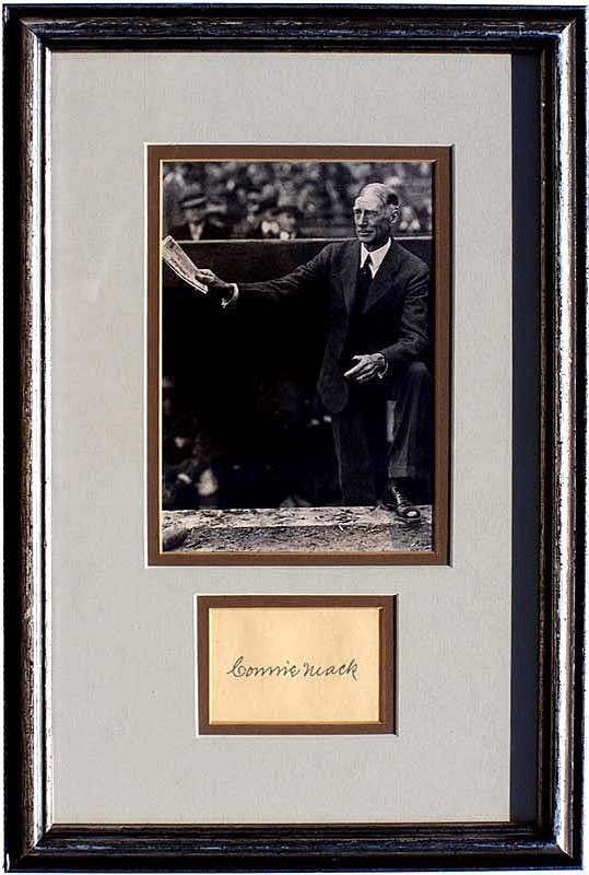 Autographs Baseball - Baseball Legend Connie Mack Framed Photo & Signed Cut.