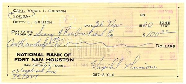 Autographs Other - Gus Grissom Astronaut Signed Check D.1967 Crash