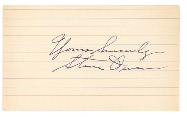 Steve Owen Football Hall of Famer Signed 3 x 5 Index Card.