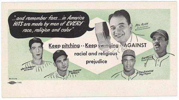 Baseball Memorabilia - 1950's Racial Segregation DiMaggio &amp; Robinson Ink Blotter.