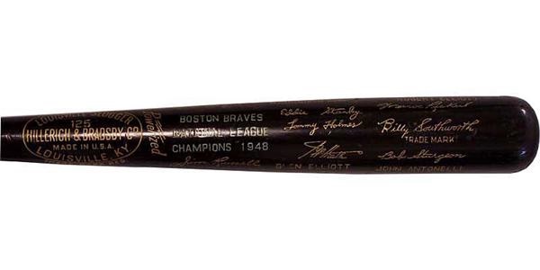 Baseball Memorabilia - 1948 National League Champions Boston Braves H & B Black Baseball Bat