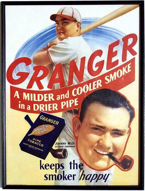 Baseball Memorabilia - 1940 Cardinal's Johnny Mize in Granger Tobacco Ad Poster