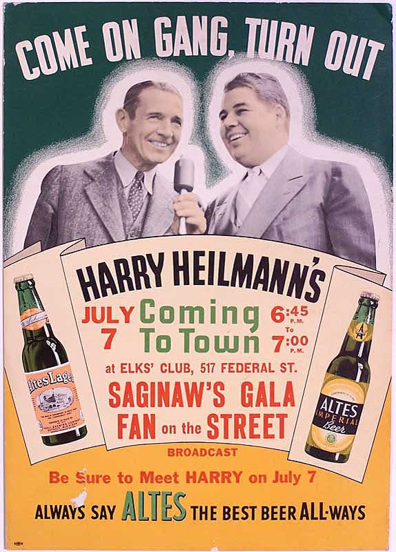 Baseball Memorabilia - 1940s Harry Heilmann Altes Beer advertising sign