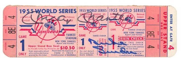 Autographs Baseball - Mickey Mantle Duke Snider Signed 1955 World Series Full Ticket