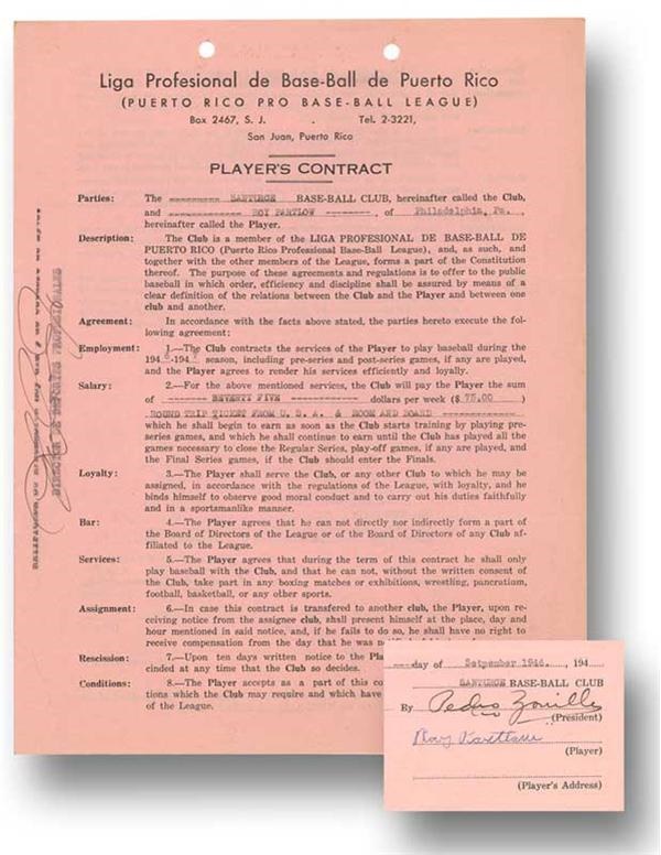 Autographs Baseball - 1946 Roy Partlow Negro League Signed Baseball Contract